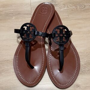 Tory Burch Black and Brown Miller Sandals Flip Flop Size 10